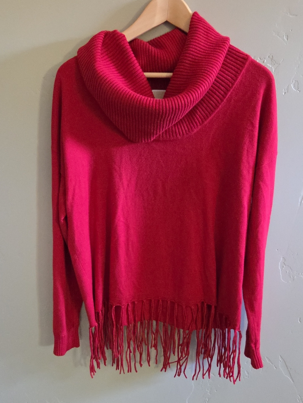 Michael Kors Red Cowl Neck Fringe Hem Sweater Size Medium